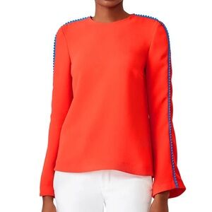 Galvan London Misti Pom Pom Trim Blouse Tomato Red Orange Size US 12